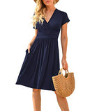 Women's Summer Casual Short Sleeve V-Neck Short Party Dress with Pockets