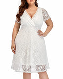 Women Plus Size Lace Wedding Guest Cocktail Graduation Formal Wrap V Neck Short Sleeve Midi Dresses | Women's Casual Dresses