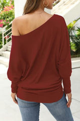 Womens Tops Dressy Casual,Plus Size Tops for Wome Sexy Off the Shoulder Tops Casual Long Sleeve Shirts Relaxed Fit Cold Shoulder Pullover Sweater (XL, Burnt Orange) | Women's Sweaters