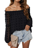 Women's Off The Shoulder Tops Chiffon Blouses Long Sleeve Shirts Flattering Pom Pom Top | Women's Tops and Blouses