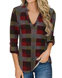 YOINS Women Long Sleeve V Neck Shirts Plaid Casual Tops Check Classical Blouses for Ladies | Women's Casual Dresses