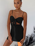 Women's Sexy Bodycon Cut Out Ruched Backless Spaghetti Strap Mini Club Party Dresses