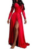 Women's Sexy Long Sleeve Tulip Wrap Slit Front Full Long Maxi Dress