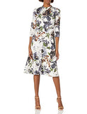 Maggy London Women's Winter Rose Print Ruffle Neck 3/4 Sleeve Fit and Flare Dress | Women's Casual Dresses