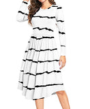 Stripe White Summer Polka Dot Casual Midi Tunic Short/Long Sleeve Plain Dress Pleated Loose Flowy Floral Ladies Dress with Pocket - YUNDAI | Women's Casual Dresses