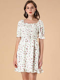 Women's Puff Sleeve Back Smocked Neck Floral Ruffled Hem Dress | Original Brand