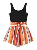 Black Striped Summer Sleeveless Striped Belted Tank Romper Short Jumpsuit - SOLY HUX | Women's Romper & Jumper Suit