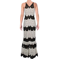 Women's Plunging Lace Maxi Dress Fitted Sleeveless Gown