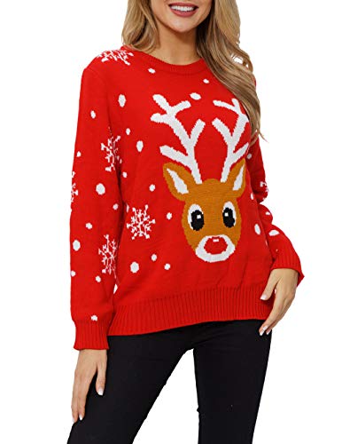 VENTELAN Women Christmas Pullover Sweater Cute Reindeer Jumper Knitted Funny Elk Snowflakes Xmas Sweatshirt