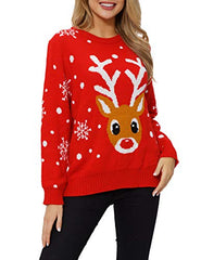 VENTELAN Women Christmas Pullover Sweater Cute Reindeer Jumper Knitted Funny Elk Snowflakes Xmas Sweatshirt