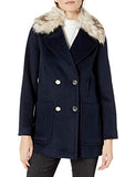 Eliza J Women's Wool Blend Double Breasted Topper with Faux Fur Collar