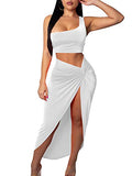 Women's Sexy One Shoulder Long Bodycon Slit Skirt 2 Pieces Dress