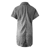 Ladies Summer Casual Button Slim Tie Striped Shirt Short Sleeve Mini Dress UK Size Evening Gowns Work Maxi Dress | Women's Work Dresses