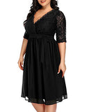 Fashion Women's Plus Size Lace Top Wrap V Neck Half Sleeves Cocktail Party Dress