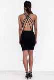 Women's Sexy Deep V Neck Backless Criss Cross Spaghtti Strap Club Bodycon Mini Dress