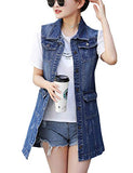 Flygo Womens Casual Button Up Sleeveless Denim Jean Mid Long Vest Gilet Jacket