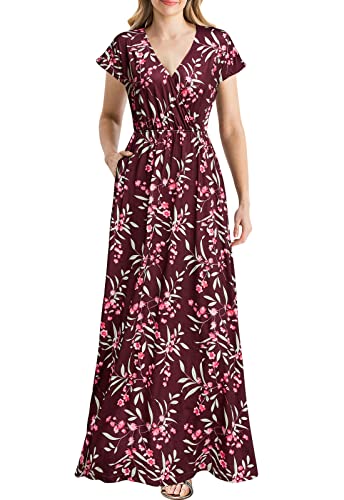 Dark Floral Women Cap Sleeve Loose Plain Pockets Maxi Casual Formal Long Dresses - REPHYLLIS | Women's Formal Dresses