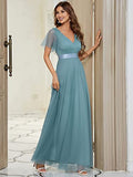 Women's Double V-Neck Empire Waist Front Wrap Bridesmaid Dress  - Sara Clothes