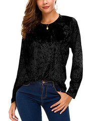 Women's Vintage Velvet T-Shirt Casual Long Sleeve Top