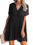 Women's V Neck Short Sleeve Ruffle Loose Summer Flowy Mini Dress