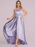 Women's Halter A-line High-Low Satin Plus Size Prom Dress - Sara Clothes