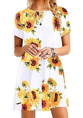 OMZIN Women's Casual Mini Dresses Short Sleeve Swing Loose Tunic T-Shirt Dress Summer Beach Dress XXS-5XL | Women's Casual Dresses