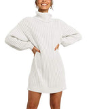 Caracilia Women Turtleneck Long Lantern Sleeve Casual Loose Oversized Sweater Dress Soft Winter Pullover Dresses | Women's Casual Dresses