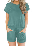 Green Summer Crewneck Casual Loose Short Sleeve Jumpsuit Rompers One Piece Pajamas Loungewear with Pockets - ANRABESS | Women's Romper & Jumper Suit