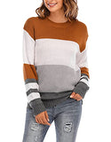 Women Casual Crewneck Long Sleeve Striped Color Block Warm Knit Pullover Sweaters Jumper | Women's Sweaters