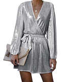 Women Party Dresses Sequin V Neck Lantern Long Sleeves Sexy Mini Dress Club for Ladies