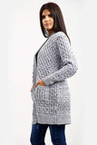 Ladies Cable Knit Open Waffle Boyfriend Cardigan Long Sleeve with Pockets | Women's Cardigan