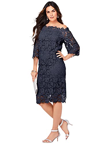 Women's Plus Size Off-the-shoulder Lace Dress With Bell Sleeves