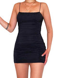 Women Sexy Sleeveless Party Dress Spaghetti Strap Bustier Bodycon Dress Ruched Mini Club Dress