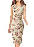 Beige Lace Plus Pink Floral Print Womens Front Zipper Slim Work Office Business Cocktail Party Pencil Dress Vfshow