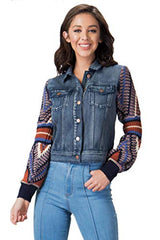 Flying Tomato Women's Boho Sweater Sleeve Denim Jacket