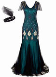 aifuu Women 1920s Gatsby Flapper Dress Long Prom Evening Gowns Beaded Sequin Mermaid Hem Ball Party Costume Plus Size