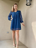 Women's Dresses Long Sleeves Short Mini Dress V Neck Flowy Casual Swiss Dot Loose Fit Babydoll Dress | Women's Evening Gowns