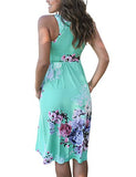 Women Summer Sleeveless Floral Print Racerback Midi Sun Dresses with Pocket