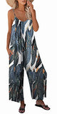 Leaves Pattern Casual Sleeveless Strap Loose Adjustable Jumpsuits Stretchy Long Pants Romper with Pockets - SNUGWIND | Women's Romper & Jumper Suit