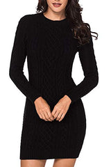 Women's Slim Fit Cable Knit Long Sleeve Sweater Dress  