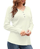 WNEEDU Women's Waffle Knit Tunic Tops Loose Long Sleeve Button Up V Neck Henley Shirts (Y Beige,M) | Women's Sweaters