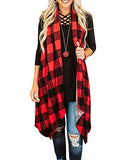 Womens Plaid Open Front Cardigan Sleeveless Drape Lightweight Vest Coat with Pockets | Women's Sweaters