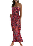 Womens Strapless Floral Print Dress Cosy Bandeau Long Casual Maxi Beach Dresses