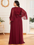 Plus Size Elegant V Neck Pleated A Line Chiffon Mother of Bride Dress - Sara Clothes