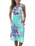 Women Summer Sleeveless Floral Print Racerback Midi Sun Dresses with Pocket