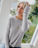 Breampot Women Cable Knit Jumper Casual Basic Long Sleeve Pullover Sweater Tops(Y-Grey,Medium) | Women's Sweaters