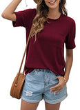 HIYIYEZI Summer Tops for Women Short Sleeve Side Split Casual Loose Tunic Top with Pocket