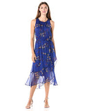 Women's Sleeveless Ruffled Hem Contry Bouquet Belted Dress