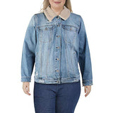 Jessica Simpson Reagan Women's Plus Size Distressed Denim Sherpa Collar Jacket