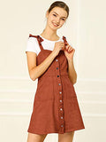 Women's Overalls Faux Suede a Line Short Pinafore Button Up Overall Dress